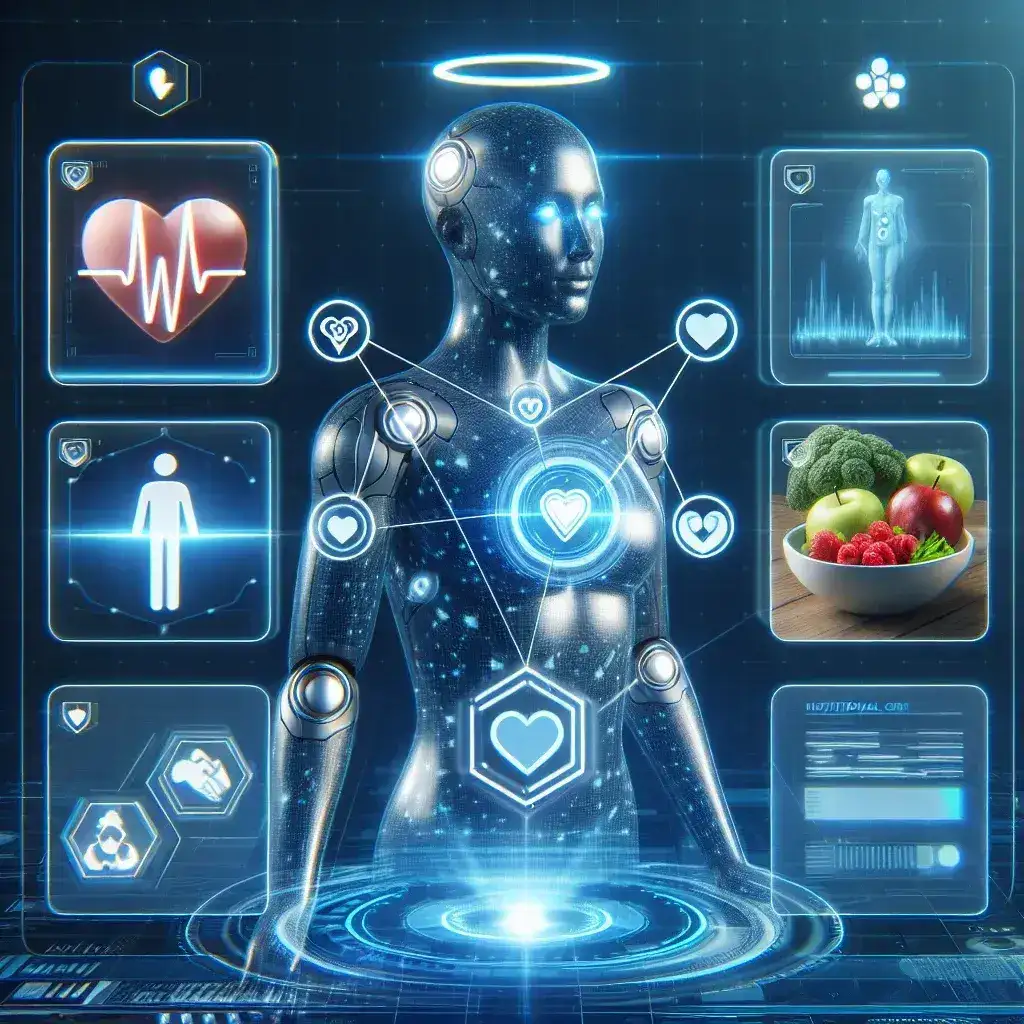 "Plataformas de inteligencia artificial que ofrecen recomendaciones de salud personalizadas, ilustrando tecnologías avanzadas en el cuidado de la salud."